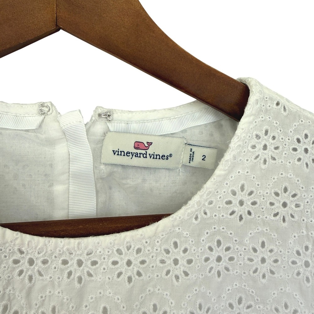 Vineyard Vines Eyelet Sleeveless Tiered White CottonDress Size 2 - Picture 5 of 7